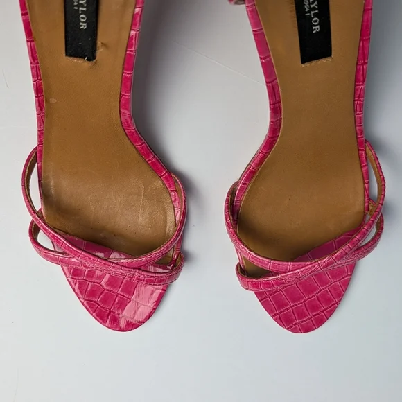 Stephanie Dorsay sandal Chic Pink Embossed Leather Pumps Heels 7.5 - Picture 4 of 8